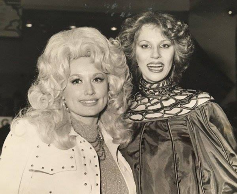 Angie and Dolly Parton photographed in London at the Country Music festival in London early 70s